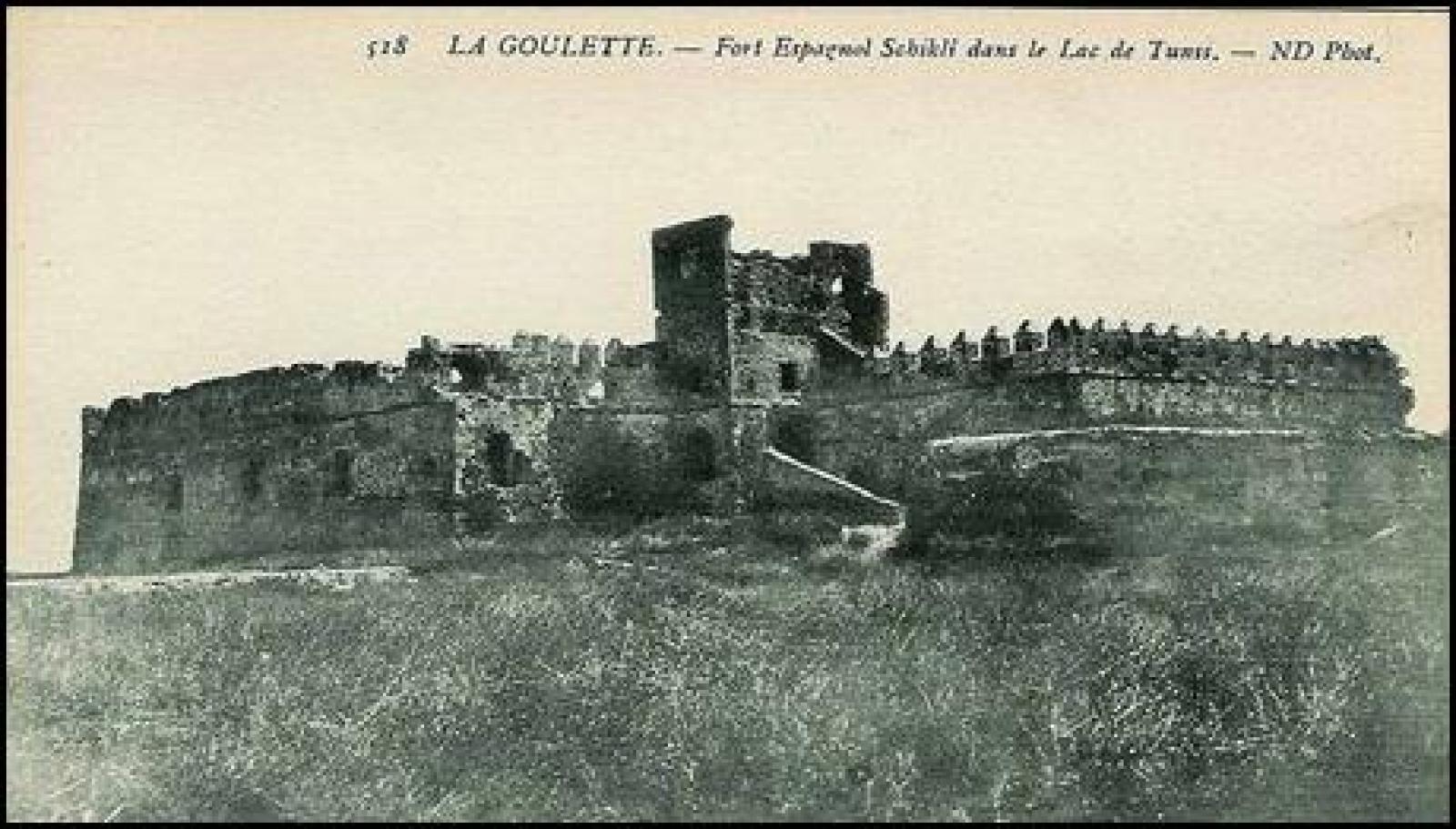 برج تشيكلي بجزيرة الشيكلي وسط بحيرة تونس ، 1900